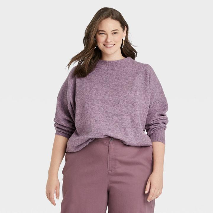 Women's Plus Size Slouchy Mock Turtleneck Pullover Sweater - A New Day Purple