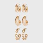 Gold With Chunky Hoops And Frozen Chain Trio Huggie Hoop Earrings - Wild Fable Gold