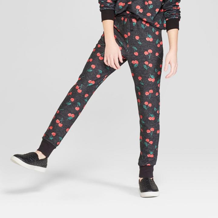 Girls' Cherry Print Joggers - Art Class Black