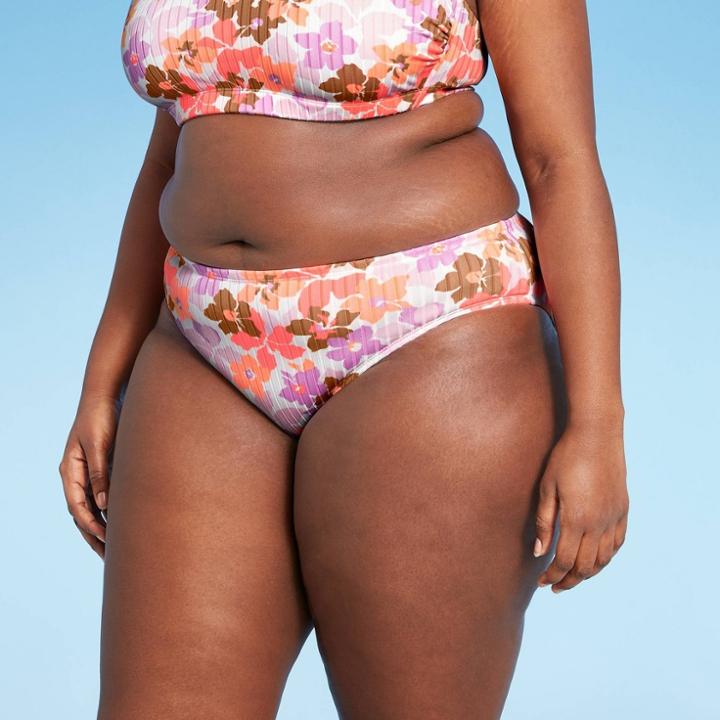 Juniors' Plus Size Ribbed Cheeky Hipster Bikini Bottom - Xhilaration Multi Floral