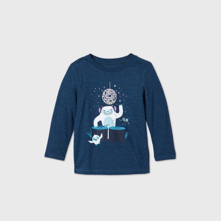 Toddler Boys' Dj Yeti Graphic Long Sleeve T-shirt - Cat & Jack Dark Blue