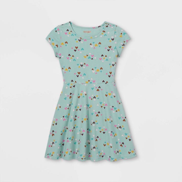 Girls' Printed Short Sleeve Knit Dress - Cat & Jack Ocean Green
