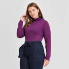 Women's Plus Size Long Sleeve Turtleneck Cozy T-shirt - A New Day Dark Purple