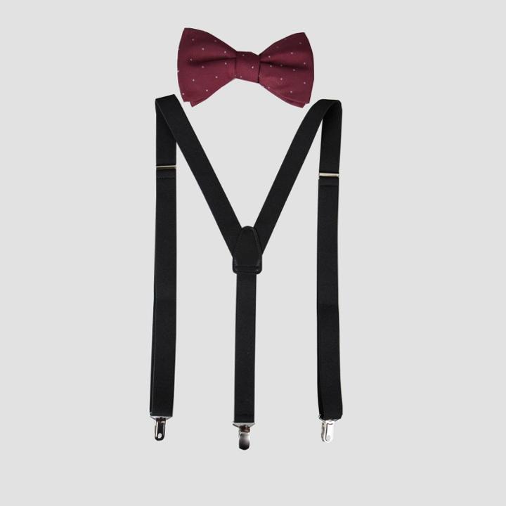 Men's Solid Polka Dots Bowtie Set - Goodfellow & Co Wine Red