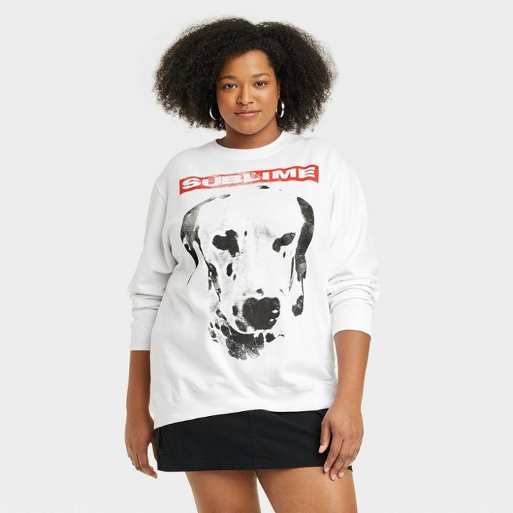 Merch Traffic Women's Plus Size Sublime Oversized Dalmation Graphic Sweatshirt - White