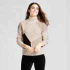 Cliche Women's Colorblocked Cable Pullover Sweater - Clich Tan M,