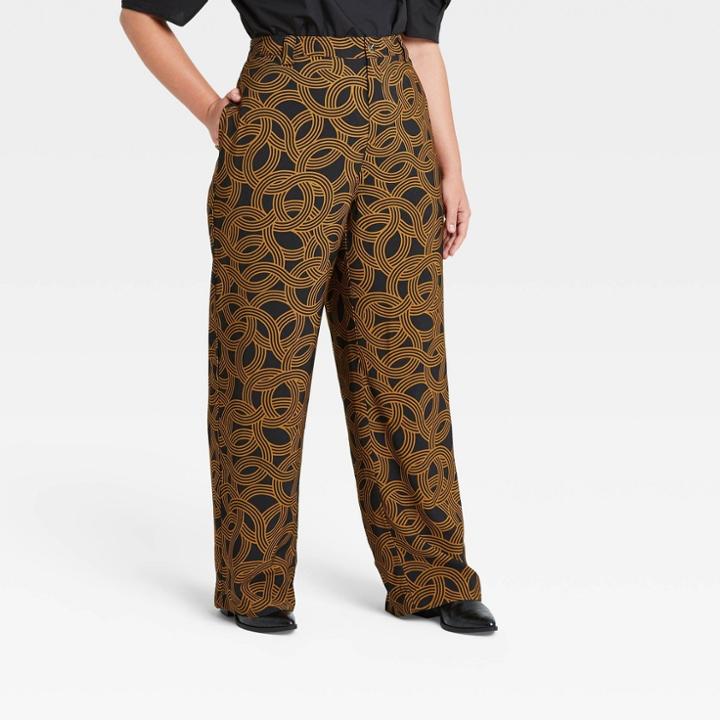 Women's Plus Size Swirl Print High-rise Relaxed Fit Wide Leg Pants - Who What Wear Brown