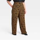 Women's Plus Size Swirl Print High-rise Relaxed Fit Wide Leg Pants - Who What Wear Brown