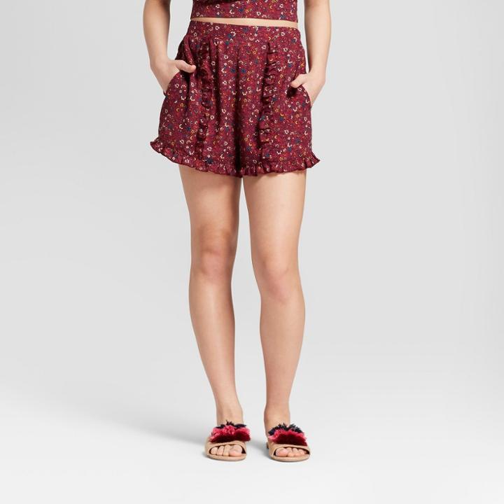 Women's Ruffle Floral Shorts - Xhilaration Mauve (pink)/teal/gold Floral