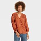 Women's Long Sleeve Button-front Eyelet Blouse - Knox Rose Rust