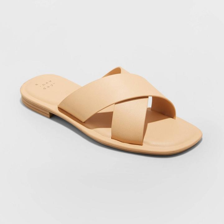 Women's Lennon Crossband Slide Sandals - A New Day Tan