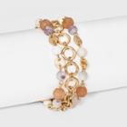 Semi-precious Peach Moonstone, Lepidolite And Natural Cream Opal 3 Row Magnetic Closure Bracelet - Universal Thread Pale Peach, Ivory/white/pink