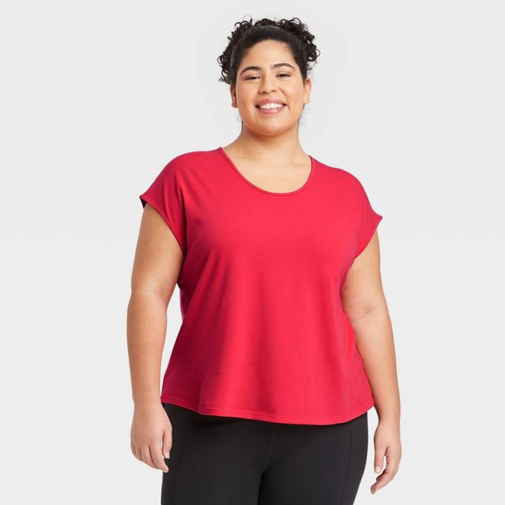 Women's Plus Size Cap Sleeve T-shirt - All In Motion Cherry Red