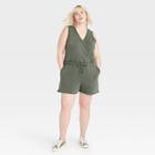 Women's Plus Size Sleeveless Romper - Universal Thread Green