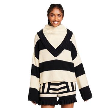 Women's Striped Turtleneck Pullover Sweater - Victor Glemaud X Target Black/white