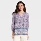 Women's Paisley Print Long Sleeve Smocked Button-down Top - Knox Rose Purple