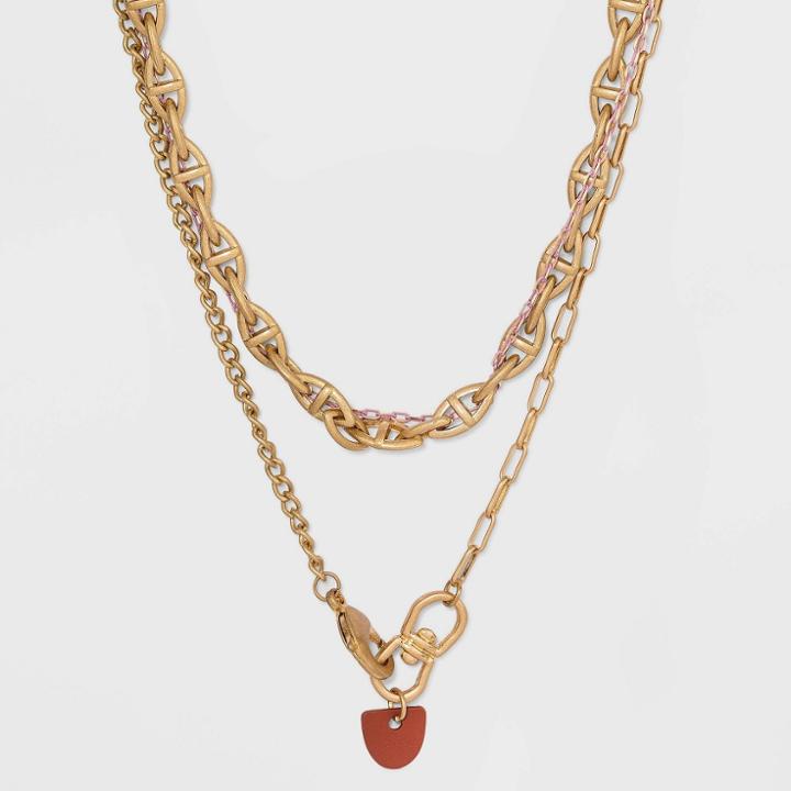 Flat Arc Charm Layered Chain Necklace - Universal Thread Rust
