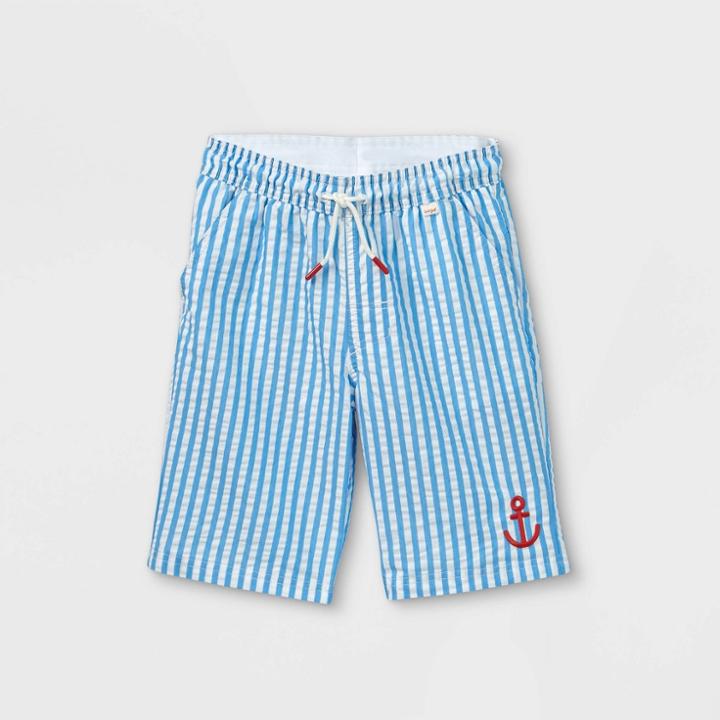 Boys' Seersucker With Anchor Swim Trunks - Cat & Jack White
