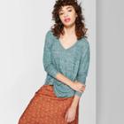 Women's Long Sleeve V-neck Cozy T-shirt - Wild Fable Teal