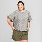 Women's Plus Size Striped Short Sleeve Ruffle Trim Blouse - A New Day Black X