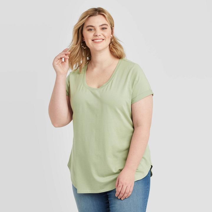 Women's Plus Size Short Sleeve Scoop Neck Relaxed T-shirt - Ava & Viv Gray 1x, Women's,