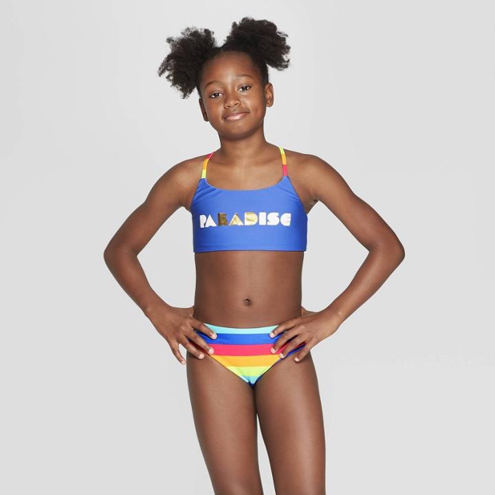 Girls' Paradise Is Rad Reversible Bikini Set - Art Class Blue