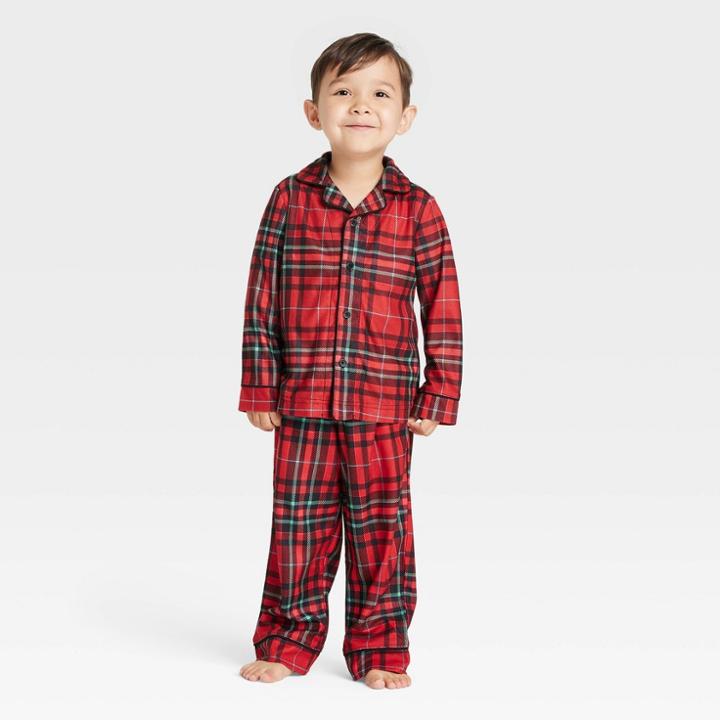 Toddler Holiday Tartan Plaid Flannel Matching Family Pajama Set - Wondershop Red