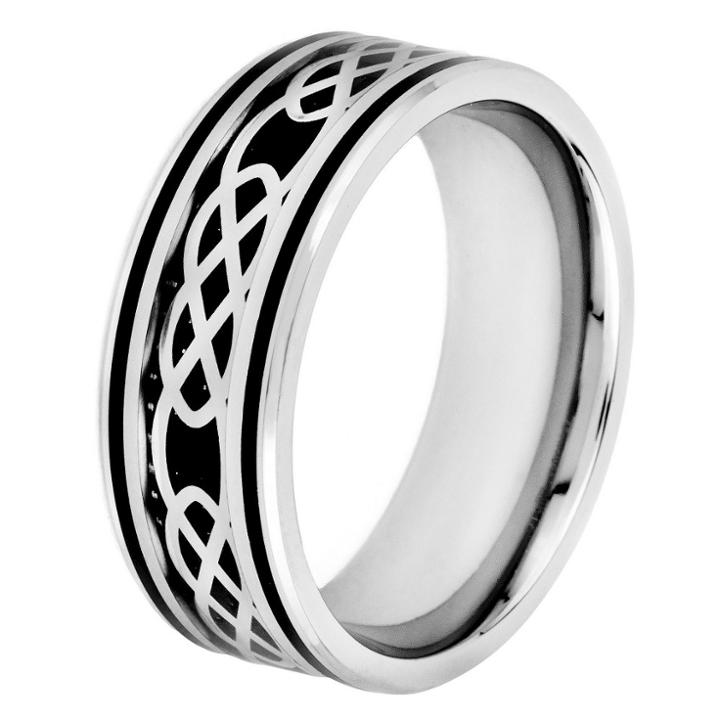 Men's Crucible Stainless Steel Carbon Fiber And Celtic Knot Design Band