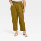 Women's Plus Size High-rise Paperbag Belted Pants - Ava & Viv Olive Green X