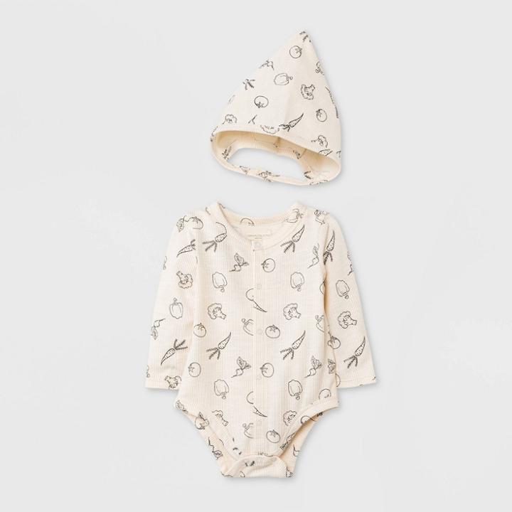 Grayson Collective Baby Gauze Bubble Long Sleeve Bodysuit Set - Cream Newborn