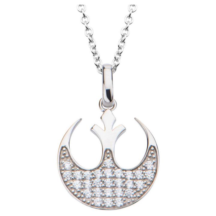 Women's 'star Wars' Rebel Alliance Symbol 925 Sterling Silver Pendant With Chain And Clear Cz