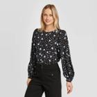 Women's Polka Dot Balloon Long Sleeve Boat Neck Blouse - Who What Wear Black