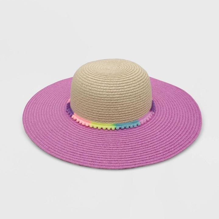 Baby Girls' Pom Pom Straw Floppy Hat - Cat & Jack