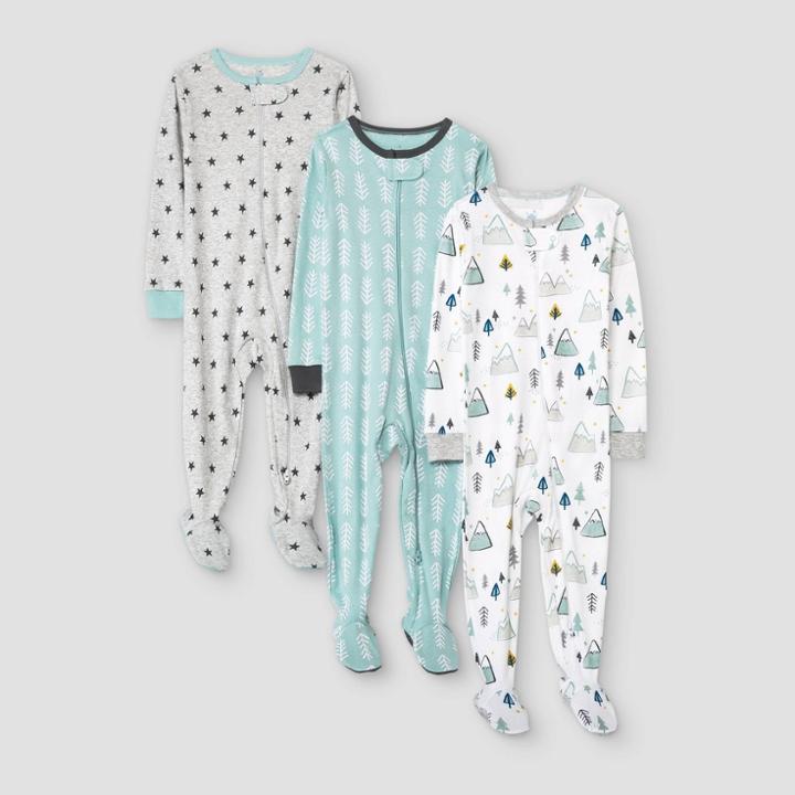 Baby Boys' 3pk 'adventure' Awaits Tight Fit Sleep N' Play - Cloud Island Green