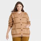 Women's Plus Size Jacquard Boyfriend Cardigan - A New Day Camel