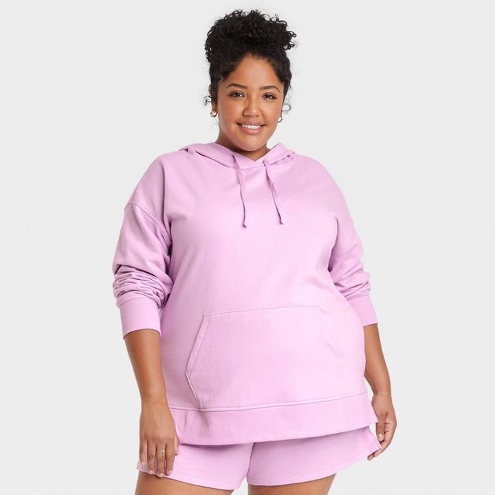 Women's Plus Size Fleece Lounge Hooded Sweatshirt - Ava & Viv Pink X