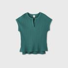 Women's Short Sleeve V-neck Wide Rib Top - A New Day Teal Xs, Women's, Blue