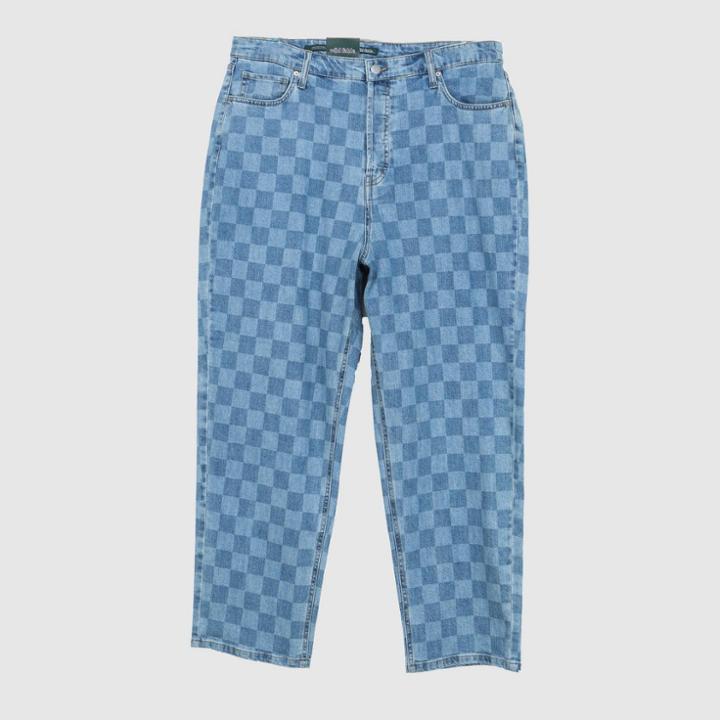 Women's Plus Size Super-high Rise Checkered Straight Jeans - Wild Fable Medium Blue