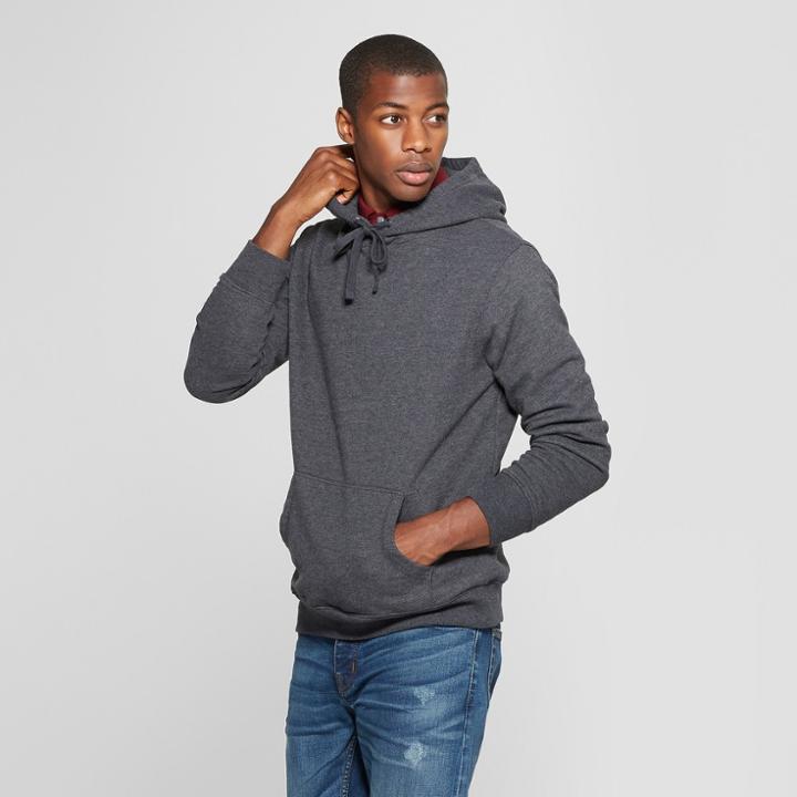 Men's Standard Fit Long Sleeve Fleece Hooded Sweatshirt - Goodfellow & Co Charcoal (grey)