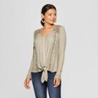 Women's Long Sleeve Lace Detail Tie-front Blouse - Knox Rose Green