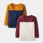 Toddler Boys' 2pk Long Sleeve Jersey Knit Crewneck T-shirt - Cat & Jack Gold/maroon