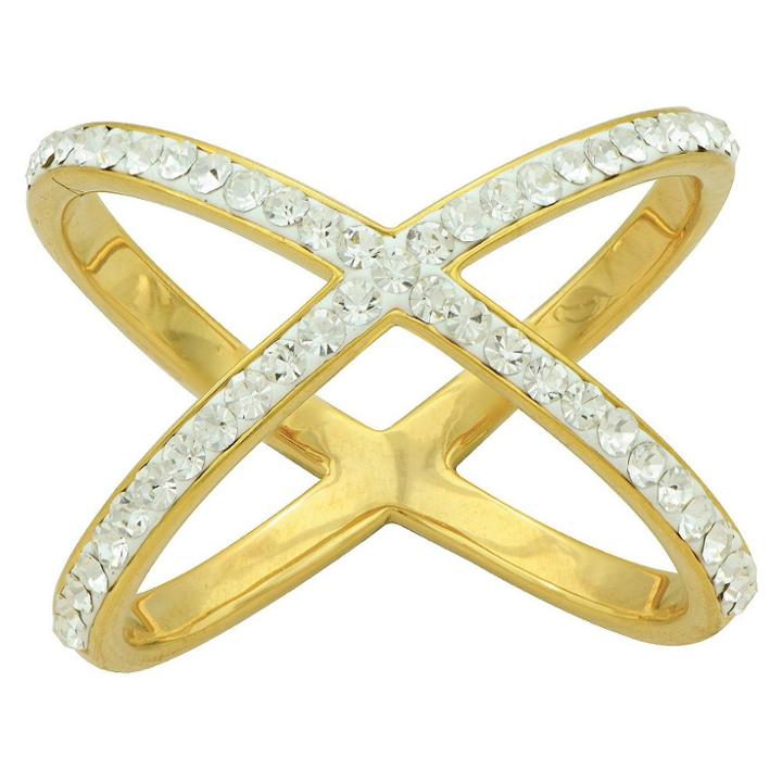 Distributed By Target Women's Large X Crystal Ring Gold Plating (7), Gold/clear