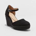 Women's Olivia Rounded Toe Espadrille Wedge Pumps - A New Day Black