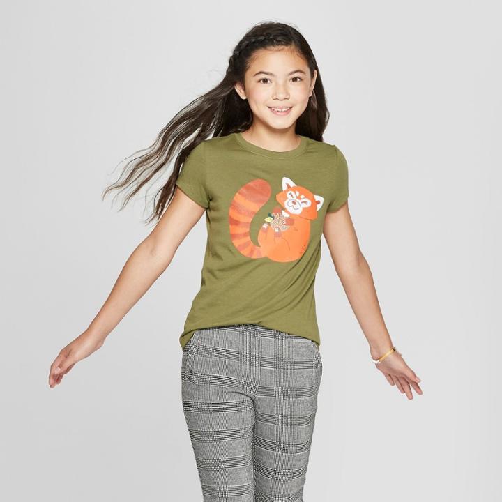 Girls' Red Panda Graphic Long Sleeve T-shirt - Cat & Jack Olive