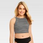 Women's Slimming Control Striped High Neck Bikini Swim Top Black S - Beach Betty By Miracle Brands, Black