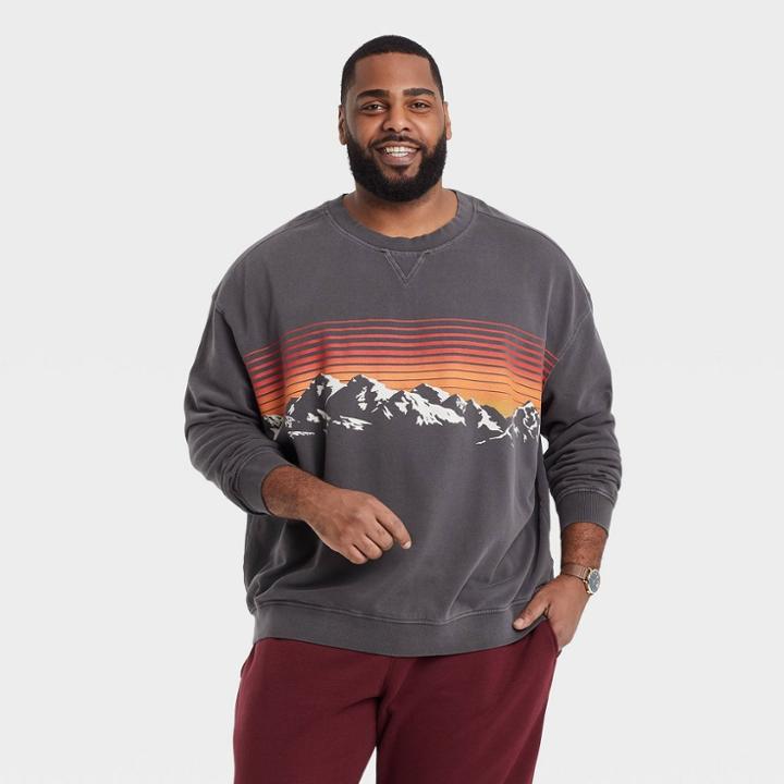 Men's Big & Tall Standard Fit Crewneck Pullover Sweatshirt - Goodfellow & Co Charcoal Gray