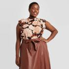 Women's Plus Size Floral Print Flutter Sleeveless Blouse - Who What Wear Pink