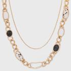 Dalmation Jasper And Black Howlite Semi-precious Curb Chain Layered Necklace - Universal Thread