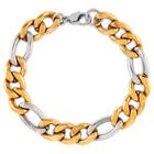 Men's Crucible Gold Plated Two-tone Stainless Steel Figaro Chain Bracelet (11.5mm) - Gold/silver (8.75), Gold