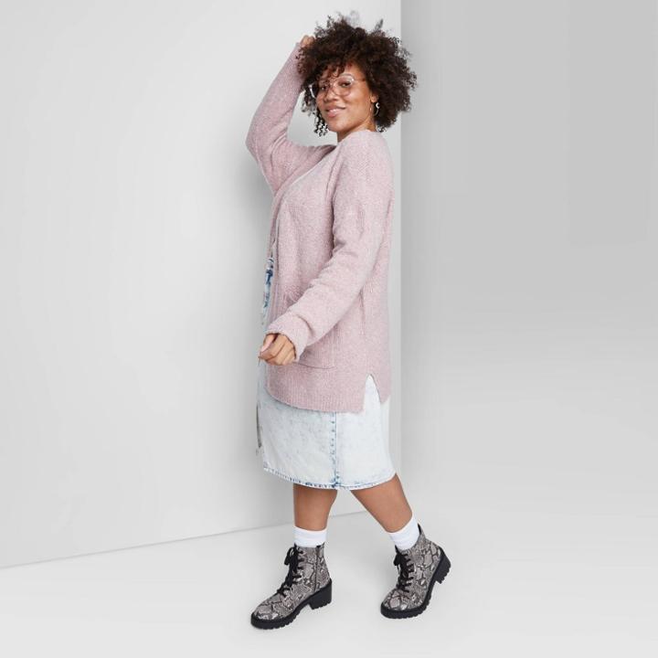 Women's Plus Size Fuzzy Cardigan - Wild Fable Rose